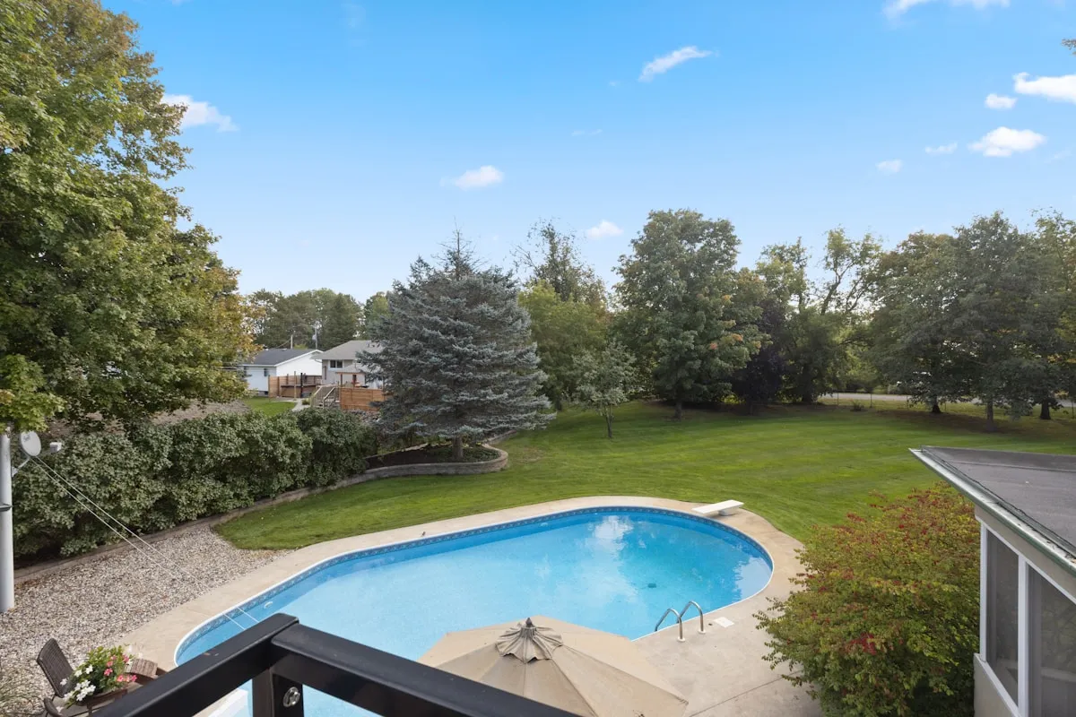 Nettoyage d'une piscine à l'eau verte avec épuisette