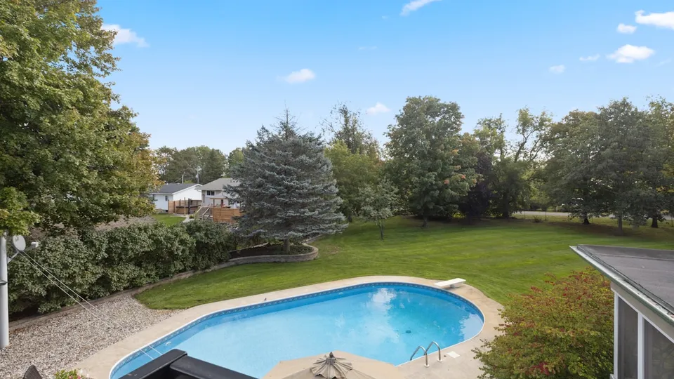 Piscine de jardin entourée de verdure